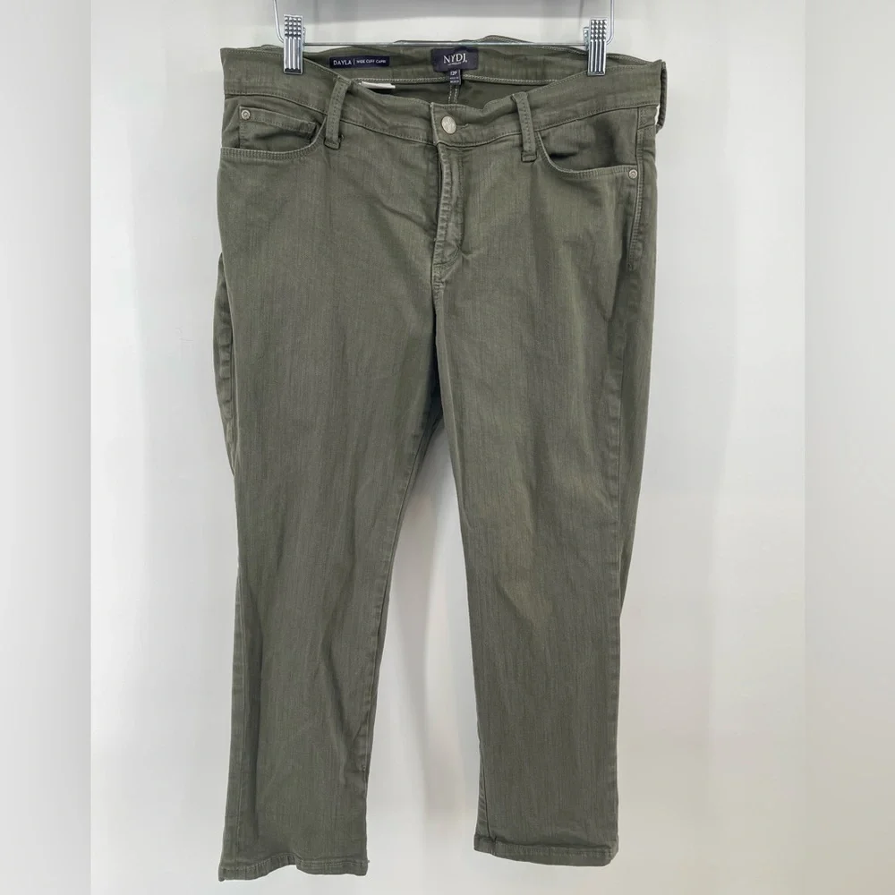 NYDJ Dayla Wide Cuff Capri Lift Tuck Solid Olive 12P Summer Casual Designer